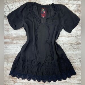 Johnny Was Black Blouse Tunic Coverup Size Large GUC!